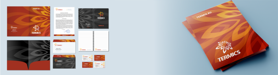 На фото результат разработки фирменного стиля для компании Термикс.