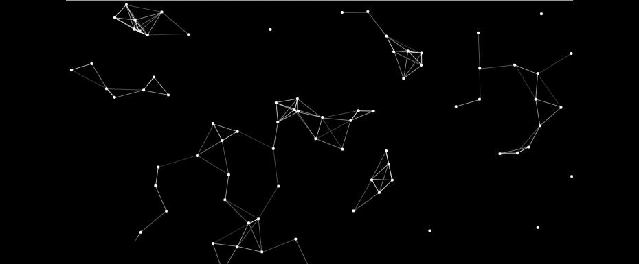На картинке Javascript анимация из точек и линий которые соединены между собой и постоянно движутся.
