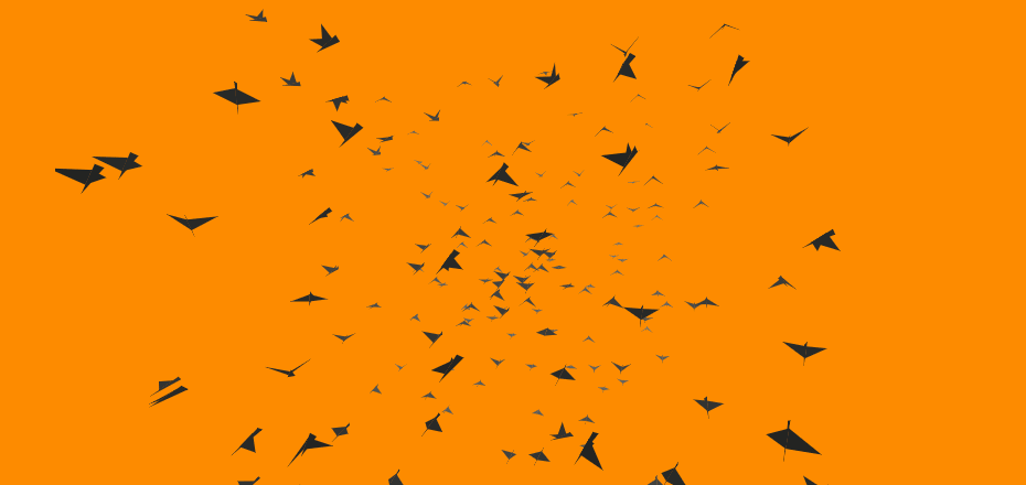 На картинке Javascript анимация летящих в небе птиц.